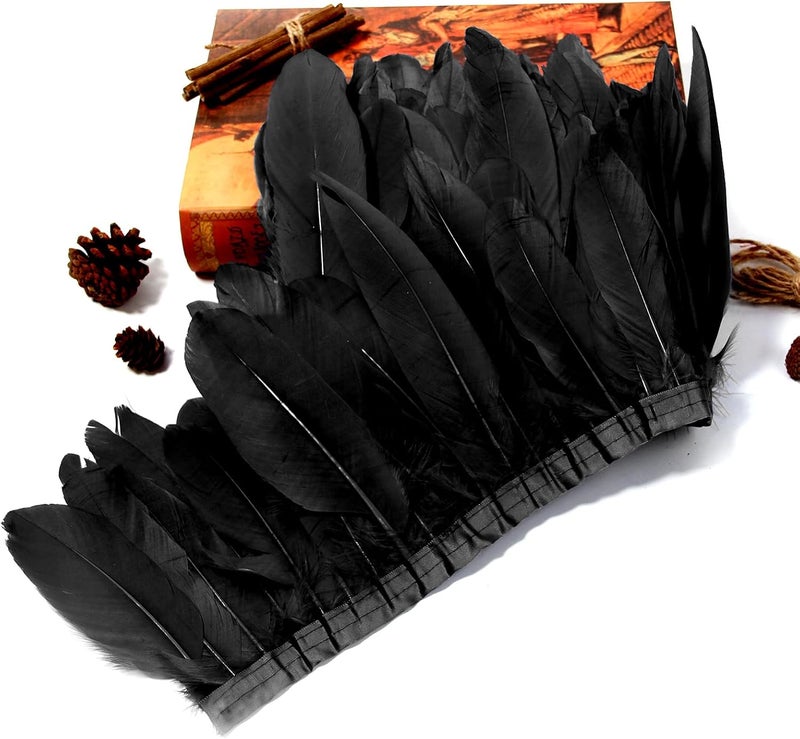 MAOFENG 2 Yards Natural Goose Feathers Trim Sewing Fringe Fashion Dress Sewing 6-8inch for DIY Handicrafts Costumes Decoration,Black - Image 5